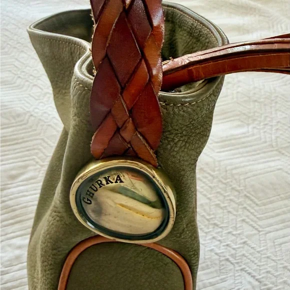Ghurka Olive and brown trim Shoulder Bag - Picture 8 of 8